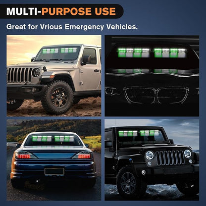 Nilight 32LED Green White Emergency Dash Strobe Lights with Controller Suction Cups Warning Hazard Interior Front/Rear Windshield Deck Split Light Bar for Truck Construction Vehicle