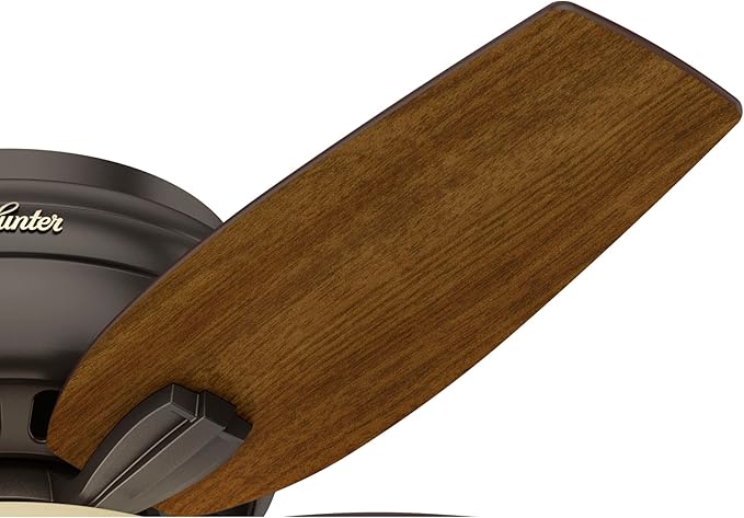Hunter 42 inch Indoor Ceiling Fan with LED Light - Bronze Ceiling Fan with Pull Chain, For Bedroom or Living Room, Low Profile Flush Mount, No Remote, 5 Blades - Newsome 51081, Premier Bronze