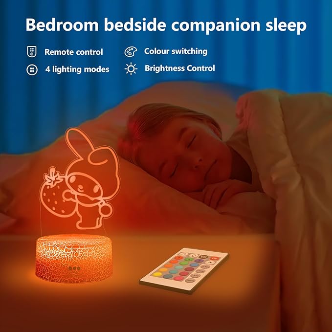 3D Illusion Night Light for Kids - Cute Lamp Led Night Light Anime Charater 16 Colours Change with Remote Control Kitty Lamp Room Decor Birthdays Holidays Gifts for Kids and Girls