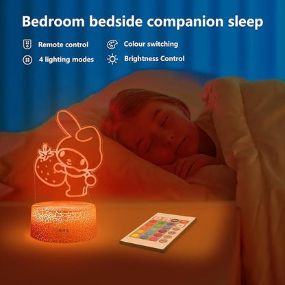 3D Illusion Night Light for Kids - Cute Lamp Led Night Light Anime Charater 16 Colours Change with Remote Control Kitty Lamp Room Decor Birthdays Holidays Gifts for Kids and Girls