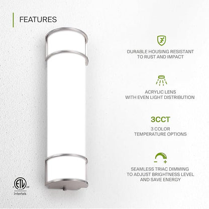 ASD LED 24" Vanity Flush Mount Light Fixture, Linear Bathroom Lighting Bar | 3CCT, Dimmable, ETL Listed | 25W 2600LM 3000-5000K 100-277V | Long Tube Bath Wall Sconce Over Mirror | Nickel