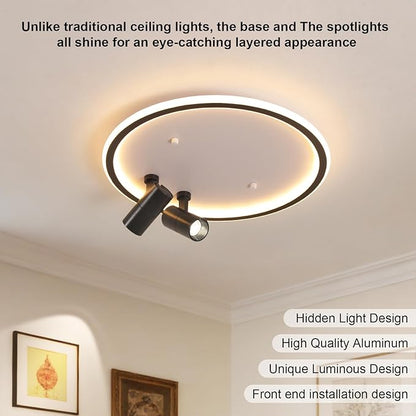 Shine LUEST Modern LED Bedroom Ceiling Light, 2 Adjustable Spotlights, Dimmable Round Close to Ceiling Lamp, Black White Minimalist Lighting for Living Room Bedroom Kitchen Dining Room