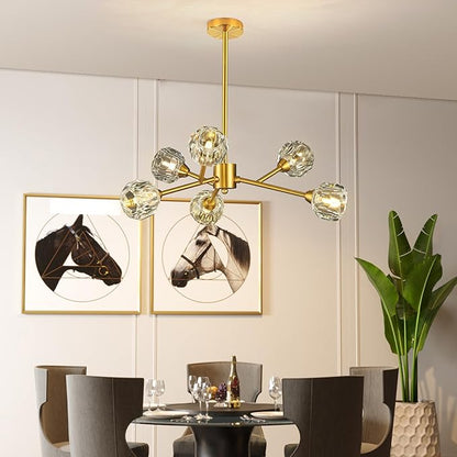 Weesalife Sputnik Chandeliers for Dining Room Light Fixture Over Table, Modern Crystal Chandeliers, 6 Lights Gold Lighting Fixtures for Living Room Bedroom Kitchen Island