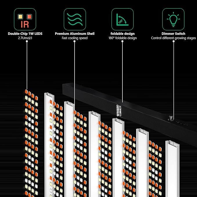 SZHLUX 720W LED Grow Light, Dimmable Full Spectrum Grow Lamp, Foldable 6-Bar Plant Growing Light for Indoor Plants, High PPFD Grow Lights for Hydroponic Greenhouse Veg Bloom