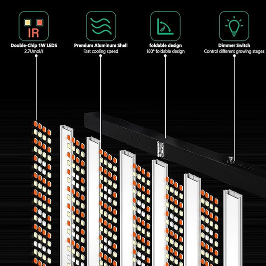 SZHLUX 720W LED Grow Light, Dimmable Full Spectrum Grow Lamp, Foldable 6-Bar Plant Growing Light for Indoor Plants, High PPFD Grow Lights for Hydroponic Greenhouse Veg Bloom