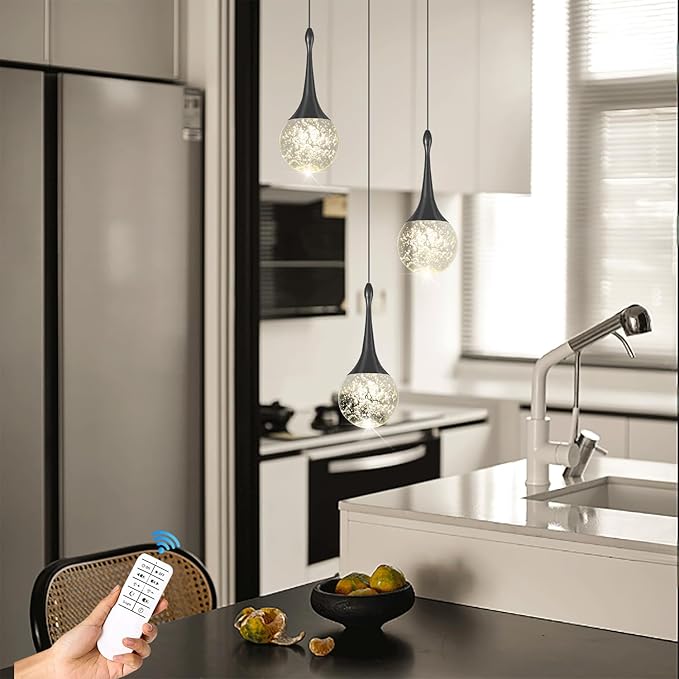 Flashing God Pendant Light Fixtures 3-Light Kitchen Island Pendant Lights Modern Black Chandelier Dimmable LED Pendant Lighting for Kitchen Island Dining Room