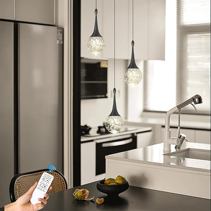 Flashing God Pendant Light Fixtures 3-Light Kitchen Island Pendant Lights Modern Black Chandelier Dimmable LED Pendant Lighting for Kitchen Island Dining Room