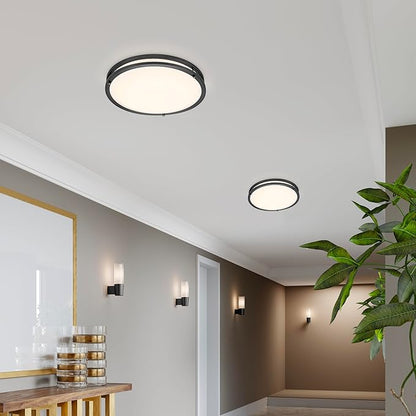 Maxxima 16 in. LED Flush Mount Ceiling Light, 3600 Lumens, 5 CCT 2700K/3000K/3500K/4000K/5000K, Round Color Selectable Black Trim Dual Ring Fixture, Dimmable