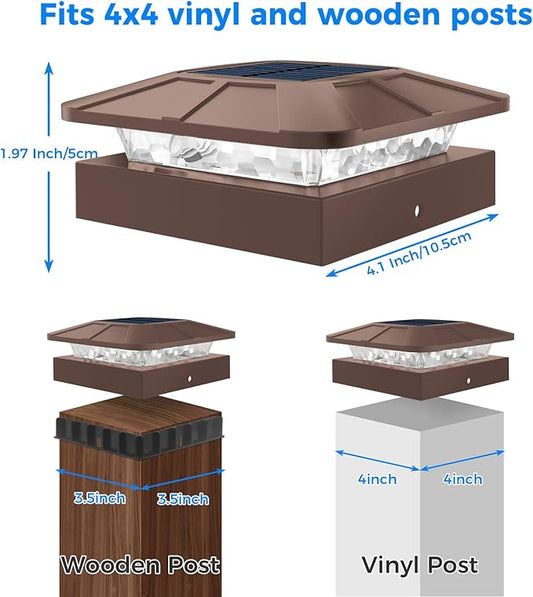 Peasur 12 Packs 4x4 Solar Post Cap Lights with 3 Lighting Modes, Brown Fence Caps Light Fits 4×4/3.5×3.5 Wood/Vinyl Posts, Waterproof Outdoor Post Top Lighting for Deck Mailbox Porch Railing