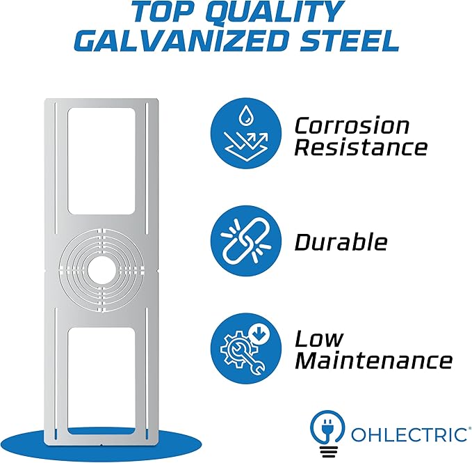 OHLECTRIC 48-Pack New Construction Recessed Light Mounting Plates, Flat Steel Rough-in Brackets - Symmetric Round Holes w/ Multiple Cutouts 2” til 6” Adjustable Panel for LED Wafer & Recessed Lighting