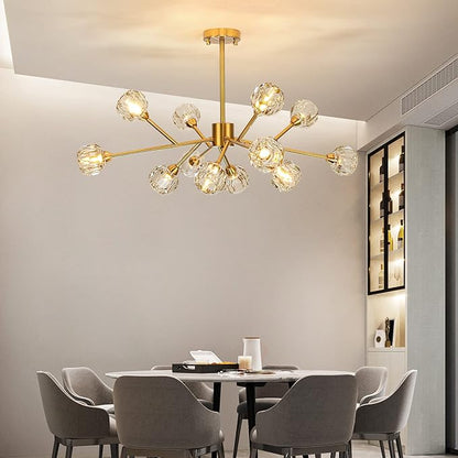 Weesalife Sputnik Chandeliers Modern Crystal Pendant Lighting Gold Chandelier 12 Lights Mid Century Ceiling Light Fixtures for Dining Room Kitchen Island Living Room Bedroom Bar