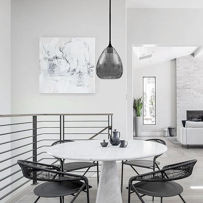 Smoked Hammered Glass Pendant Light with Matte Black Accent, Adjustable Hanging Lamp for Kitchen, Dining Room, and Living Room (Black & Smoked Glass)