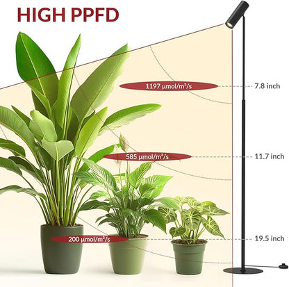 6FT Standing Grow Light for Indoor Plants,25W 3000K Full Spectrum COB Plant Light Bulb, 330° Rotating Head, Metal Floor Grow Lamp with On/Off Switch for Large Plant,Seedling