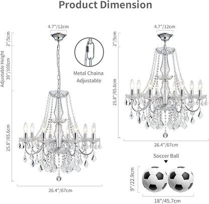 Modern Crystal Chandelier, 8-Light Crystal Chandeliers for Dining Room Light Fixture, Crystal Pendant Ceiling Light Chrome Lighting Fixture for Living Room Hallway Foyer Bedroom Kitchen Bathroom