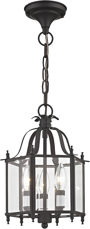 Livex Lighting 4403-07 Home Basics 3 Light Bronze Hanging Lantern or Flush Mount Chandelier with Clear Beveled Glass