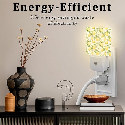 Lemon with Flowers Night Light, Fresh Lemon Fruits Floral Dusk to Dawn Night Light Plug in,0.5w Energy Saving Sleep Friendly Nightlights for Kids Boys Girls Home Decor