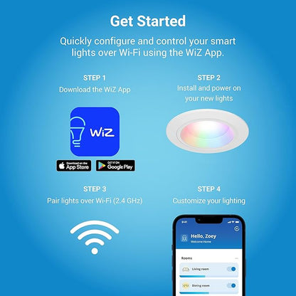 HALO 4 in Smart Wi-Fi Recessed LED Downlight Connected by WiZ Pro with SpaceSense Motion Detection, Dimmable, Full Color Changing, 600 Lumens, Wet Rated Ceiling Light - RL4069WZRGBWWHR