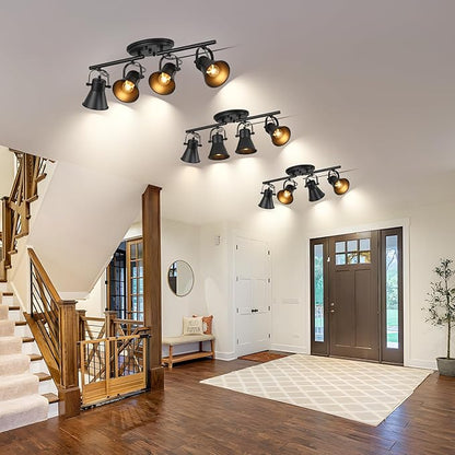 Modern Plug-in Ceiling Lighting,4 Light Track Lighting Fixtures, Industrial Black Kitchen Track Lighting Fixtures Ceiling for Kitchen, Living Room, Dining Room, Hallway.