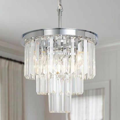 Crystal Chrome Chandelier Modern Chandeliers Lighting 4 Lights Pendant Ceiling Light Fixture 3-Tier for Dining Room Living Room Kitchen Island