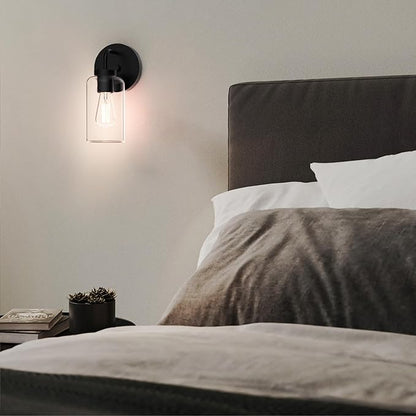 Zevluck 1-Light Wall Sconce, Modern Wall Light Fixtures with Clear Glass Shade, Matte Black Bathroom Vanity Light, Hardwired Vanity Wall Lamps for Bathroom, Bedroom, Living Room, Stairs, Hallway