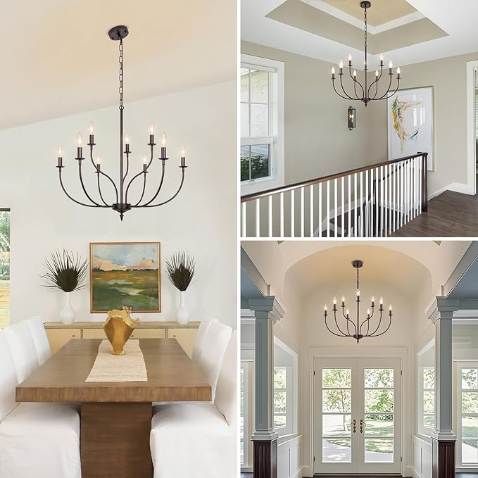 9-Light Farmhouse Chandelier for Dining Room, 2-Tier Oil Rubbed Bronze Chandelier, Rustic Industrial Modern Chandelier for Living Room, Bedroom, Entryway, Kitchen