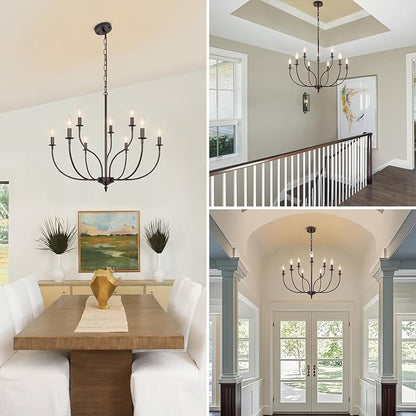 9-Light Farmhouse Chandelier for Dining Room, 2-Tier Oil Rubbed Bronze Chandelier, Rustic Industrial Modern Chandelier for Living Room, Bedroom, Entryway, Kitchen