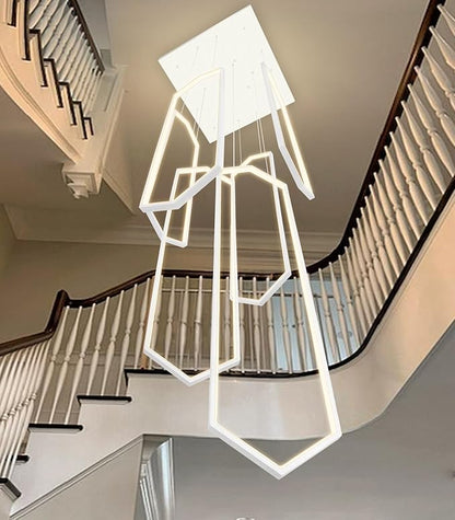 6-Rings Modern Chandelier White Large Contemporary LED Dimmable Light for Living Room Entrance High Ceiling Chandeliers with Remote Control for Villa Foyer