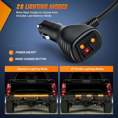 Nilight 60 Inch Truck Tailgate Strobe Light Strip Tail Emergency Bar Rear Window Warning Lamp Ultra-Bright Double Row 360 LED for Pickup Trailers Construction Vehicles Car SUV, Amber