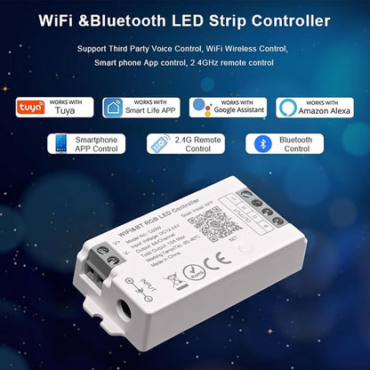 C03W RGB LED Controller, Tuya WiFi & 2.4G RF LED Dimmer for 4Pin SMD FCOB Strip, APP Control, Compatible with Alexa Google Home, Compatible with WR01RF RC03RFB RC04RFB RC05RFB Remote