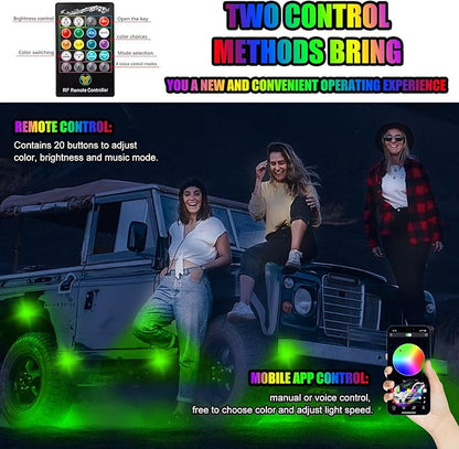 Rock Lights for Trucks, 36LED Full Angle RGB Led Rock Lights with APP/RF Control Flashing Music Mode, Multicolor Waterproof Underglow Led Lights Exterior Wheel Light for Truck UTV ATV Jeep SUV (8PCS)