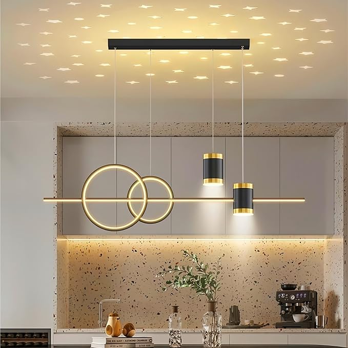 Modern LED Pendant Lights for Kitchen Island, Dimmable Led Linear Chandelier with Remote Control, 39in Gold Island Lighting Lamp Fixture for Office, Dining Room, Decorative Interior Lighting