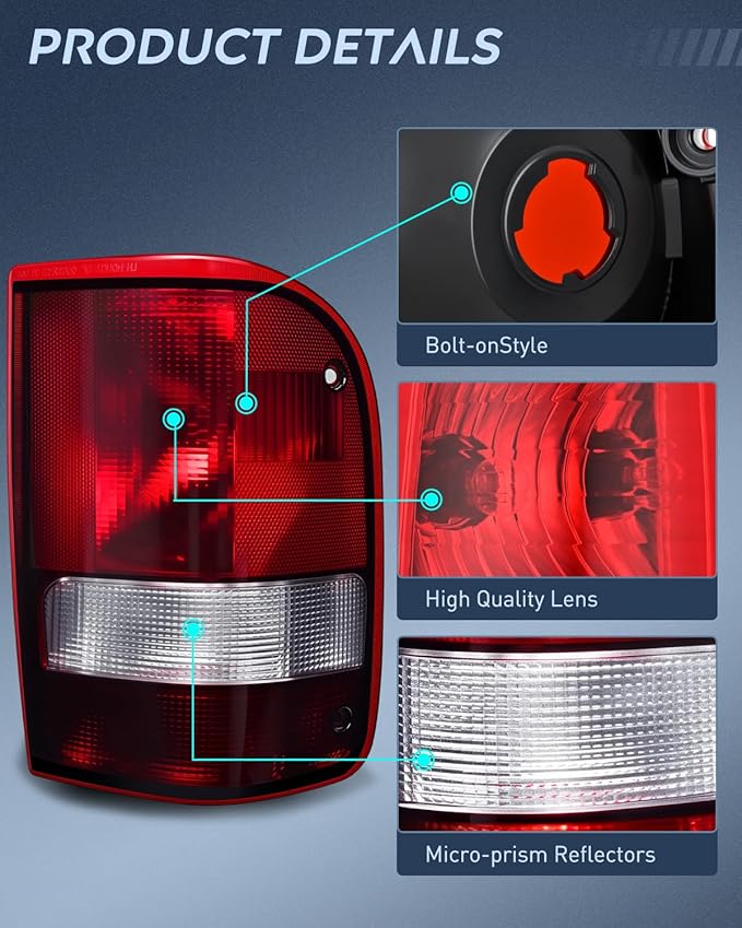 Nilight Taillight Assembly Compatible with 1993 1994 1995 1996 1997 Ford Ranger Dark Red Tail Light OE Style Rear Lamp Replacement Passenger Side