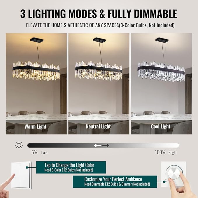 Modern Black Crystal Chandelier, 16-Light Rectangular 2-Tiers K9 Crystal Raindrop Chandelier, Luxury Flush Mount Hanging Ceiling Light for Dining Room Living Room Kitchen Island L35.4''