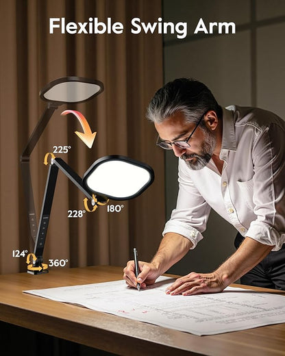 LitONES Desk Lamp with Clamp for Home Office, Advanced Eye-Caring Zoom Lighting for Video Calls with 2000LM, 15W, CRI >97.8, 3 Colors & 10 Brightness, Remoted Desk Light with Memory & Timer