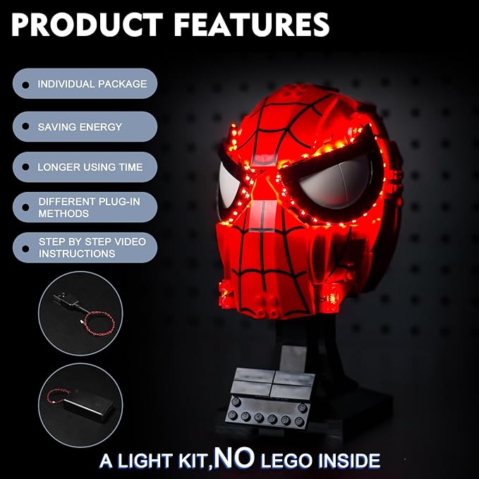 BrickBling LED Light Compatible with Lego Spider-Man's Mask 76285 (Lights Only), Light Control Version Lighting Compatible with Lego Mask- Light up Your Model