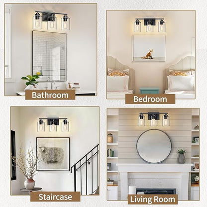 SKEJAO Bathroom Light Fixtures Over Mirror,3-Light Wall Sconce Vanity Lights for Bathroom,Vanity Lighting Fixtures,Black
