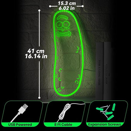 Cartoon Pickle LED neon Sign for Wall Decoration, Anime neon Light Sign for Man cave Decor, Christmas Ornament, Party and Game Room Decoration, Dimmable Dill neon Sign USB Power (Green R)
