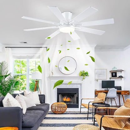 Mpayel Ceiling Fans with Lights, 52 Inch Low Profile Flush Mount Ceiling Fan, Modern White Ceiling Fan with Light for Bedroom Living Room, Remote/APP Control, Quiet DC Motor, Dimmable, 8 Wood Blades