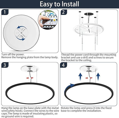 20 Inch Flush Mount Ceiling Light with Remote, 45W Dimmable LED Fixture 4500LM, 3000K-6500K Adjustable, Round Ceiling Lamp for Bedroom, Kitchen, Living Room, Dining Room, Bathroom, Black