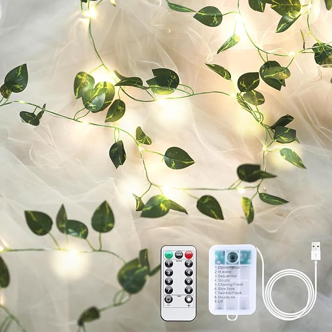 Fake Plants Vines,33ft 100 LED Artificial Ivy Garland with Fairy Lights,for Home Living Room Bedroom Wall Art Aesthetic Office Coffee Wedding Party Farmhouse Dorm Outdoor Garden Decor