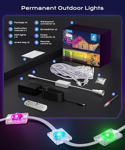 Permanent Outdoor Lights for House,100ft RGB+IC Lights with 16 Million Colors & 50 Scene Modes, App/Remote Control, IP67 Waterproof, DIY Music Sync, for Christmas, Holiday & Party Decor