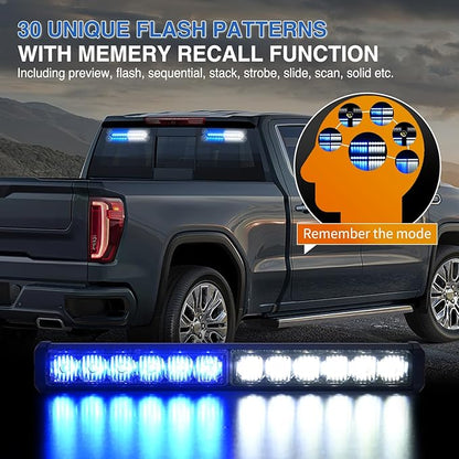 Nilight 24LED Emergency Strobe Traffic Advisor Light Bar 2 in 1 Blue White Dash Warning Safety Flashing Lights Front/Rear Windshield Construction Lights for Trucks Cars Plow Police Vehicles