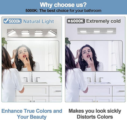 360° Rotate LED Bathroom Vanity Light Fixtures, 1600LM Acrylic Brushed Nickel Vanity Lights for Bathroom, Modern Wall Lighting Fixtures Over Mirror Kitchen Living Room (Natural White Light 5000K)