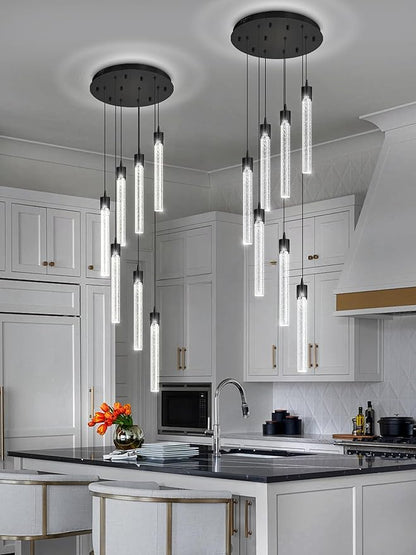 ykolupty Pendant Light Fixtures LED Black 8-Light Chandelier for Living Room Modern Bubble Crystal Chandelier Entryway Foyer Dimmale 2700K-6000K