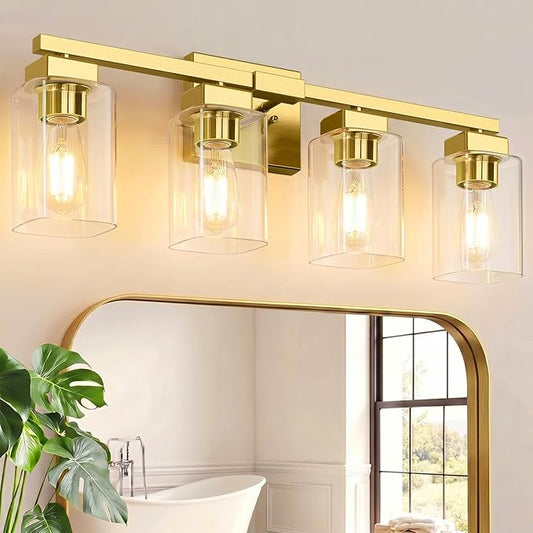 BesLowe 27" 4-Light Bathroom Light Fixture, Modern Gold Bathroom Vanity Light, Bathroom Lighting Fixtures Over Mirror, Matte Gold Bathrom Wall Lamp, Wall Lights for Living Room Bedroom