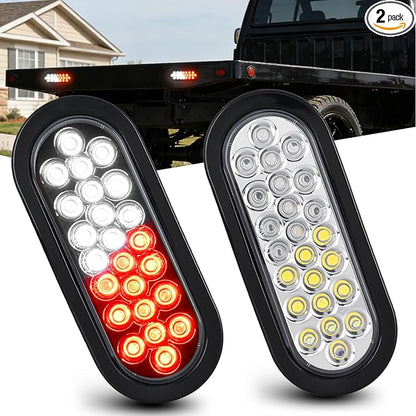 Nilight Strobe Light 2PCS 6Inch Oval 24 LED Red White Recessed Rubber Grommet Marker Clearance Road Flare Emergency Warning Lights IP67 Waterproof for Trailer Truck Pickup Camper RV Boat