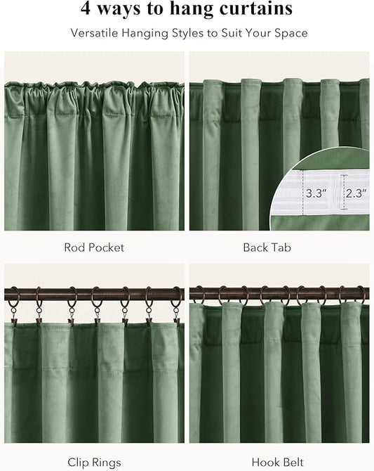 StangH Emerald Green Velvet Curtains - Room Darkening Thermal Insulated Velvet Drapes for Bedroom, Living Room, Home Theater - Super Soft Window Treatment with Pleat Tape, 52 x 84 Inch, 2 Panels