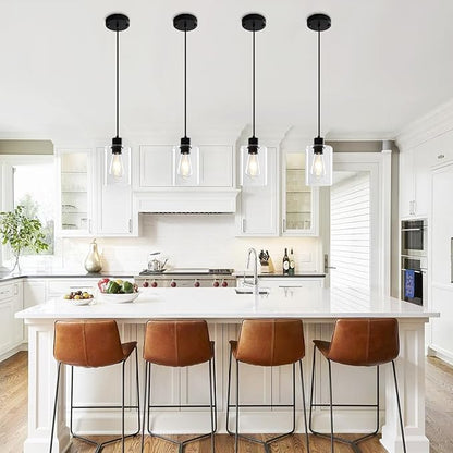 2 Pack Black Pendant Lights Kitchen Island, Modern Glass Pendant Lighting Over Island Kitchen Hanging Bathroom Ceiling Light Fixtures Adjustable Pendant Lights for Dining Room Hallway Bedroom