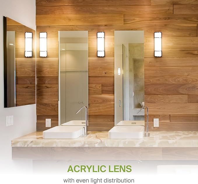 ASD LED 18" Vanity Flush Mount Light Fixture, Linear Bathroom Lighting Bar | 3CCT, Dimmable, Energy Star, ETL Listed | 20W 1650LM 3000-5000K 120V | Long Tube Bath Wall Sconce Over Mirror | Black