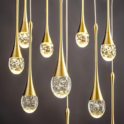 Raindrop Crystal Chandelier High Ceiling: 12 Lights Remote Dimmable LED - Large Long Modern Bubble Hanging Pendant Light Fixture Teardrop Spiral Chandeliers for Living Room Staircase Entryway Foyer